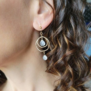 Moonstone Dangle Earrings. Gold Filled or Sterling Silver. image 1