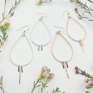 Gold Fringe Hoop Earrings, Boho Dangle Earrings, Sterling Silver Hoop Earrings, handmade Hoop Earrings, Delicate Unique Earrings