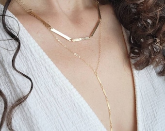 Gold Bar Y Necklace, Sterling Silver Lariat Necklace, Dainty Gold Necklace, Y Necklace with a Bar, Gift for Her