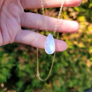 Rainbow Moonstone Necklace. Gemstone Crystal Pendant. Gold Filled or Sterling Silver.