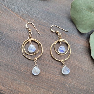 Moonstone Dangle Earrings. Gold Filled or Sterling Silver.