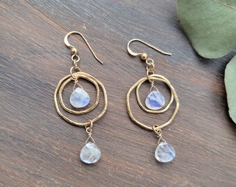 Moonstone Dangle Earrings. Gold Filled or Sterling Silver.