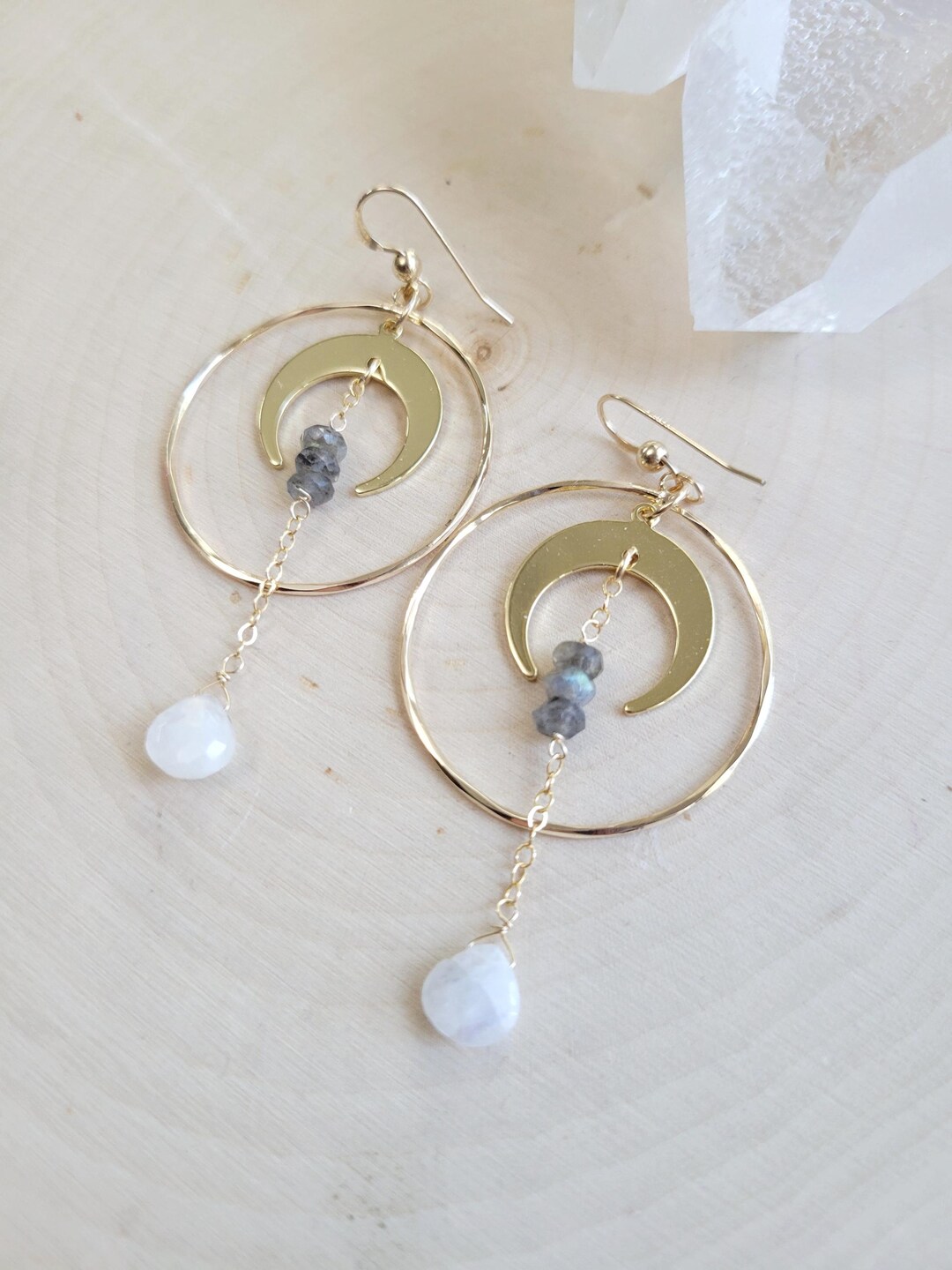 •MOON SHADOWS• labradorite + mixed metal dangle earrings main image 1