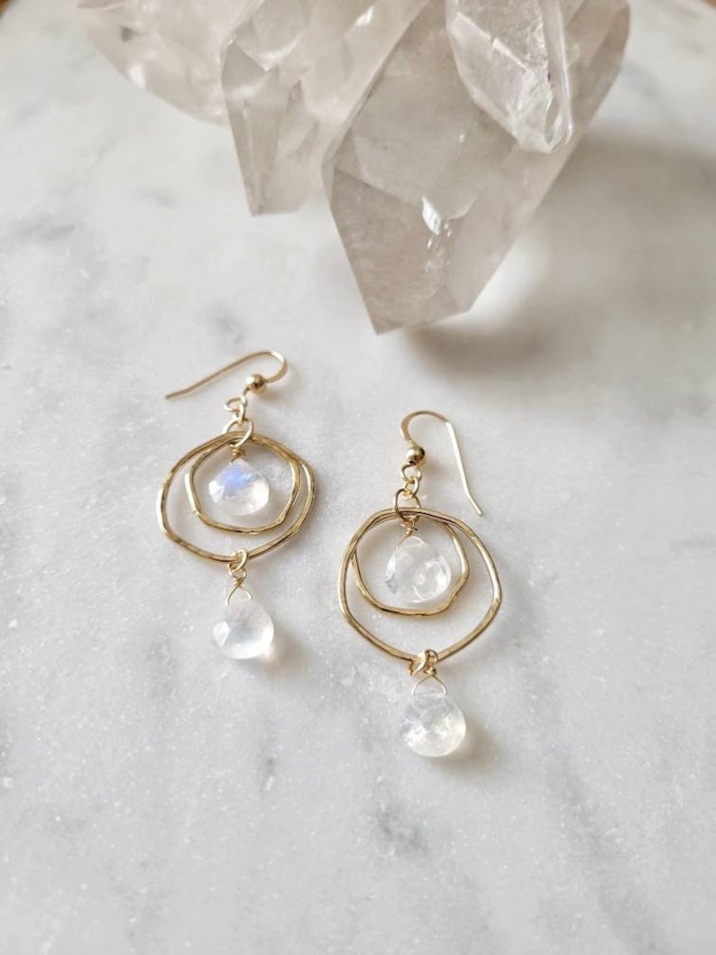 Moonstone Dangle Earrings. Gold Filled or Sterling Silver. image 7