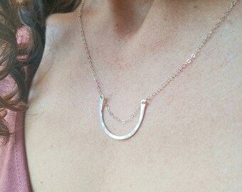 Curved bar Necklace, horseshoe Necklace, Hammered Bar Necklace, Multi layered necklace, Minimalist Necklace, Sterling Silver