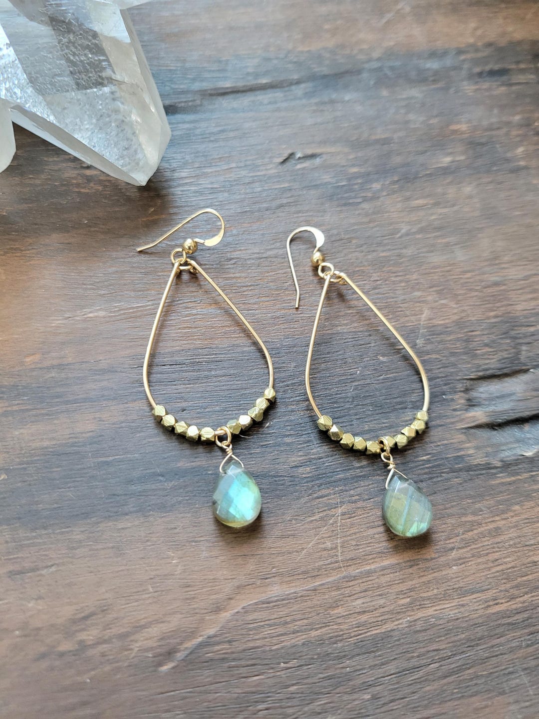 •DOUBLE ECLIPSE• labradorite + gold hoop earrings main image 0