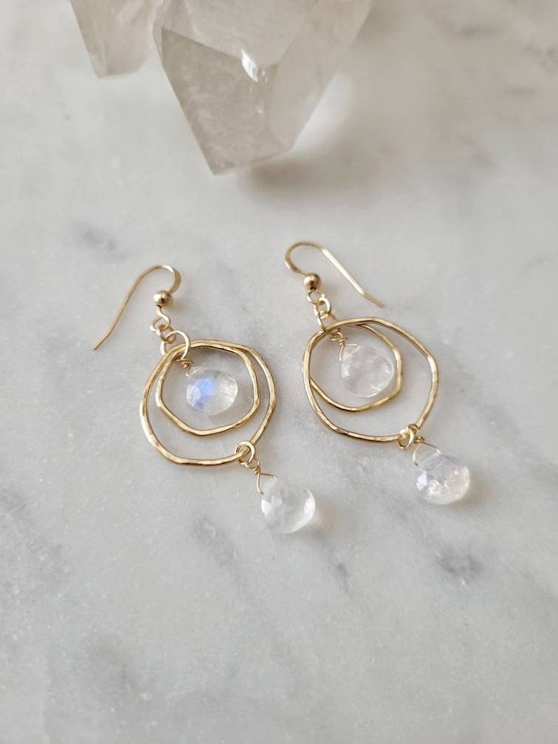 Moonstone Dangle Earrings. Gold Filled or Sterling Silver. image 2