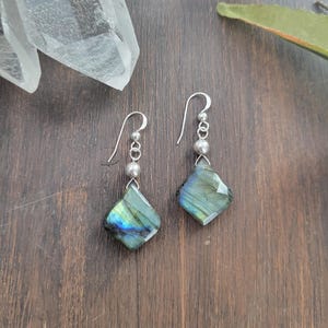 Dainty Labradorite Dangle Earrings. Gold Filled or Sterling Silver.