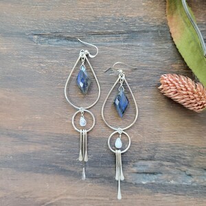 Wire Wrapped Labradorite and Moonstone Large Kite Dangle Earrings in Gold Fill main image 1