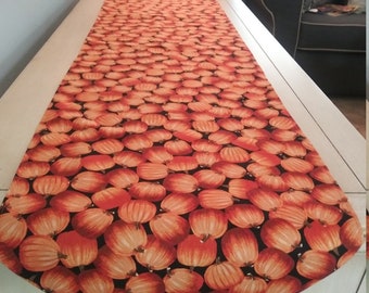 Fall Pumpkin Print Table Runner 13" x 72" Cotton Handmade