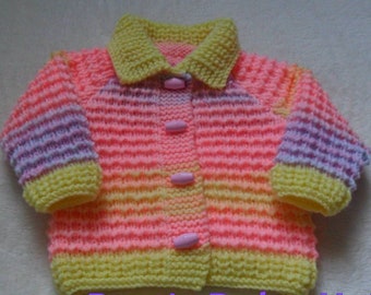 Made To Order Hand knitted baby girls cardigan Age 0-3 months upto 1-2 years