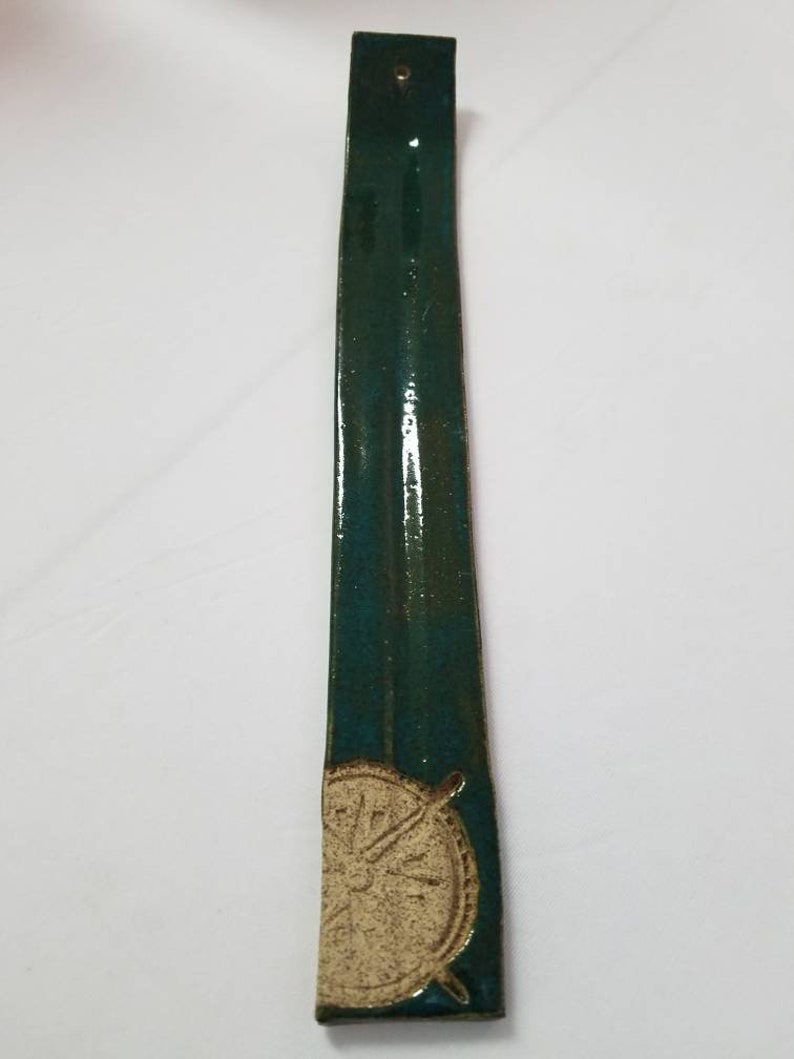 Incense burner. Handmade pottery teal compass rose incense holder
