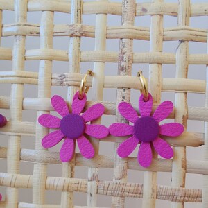 Boucles d'oreilles Daisy en cuir upcyclé / Violet, Rose Double et simple 🌼Rose/Violet