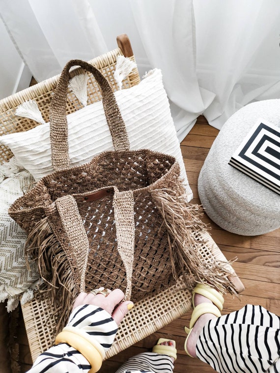 Large Bag Tote ninon in Raffia Tea Color. Camel - Etsy