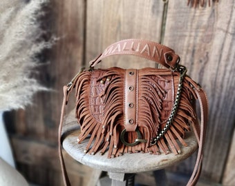 “MINI LOU” handbag with hazelnut rock fringes