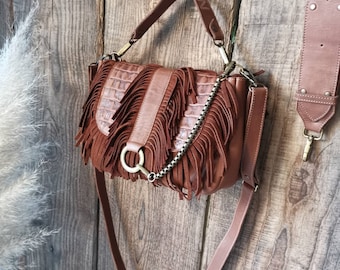 Handbag "LOU" hazelnut fringes