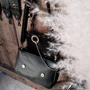 LOU handbag in smooth black leather and croco calfskin. Flap with rivets image 5