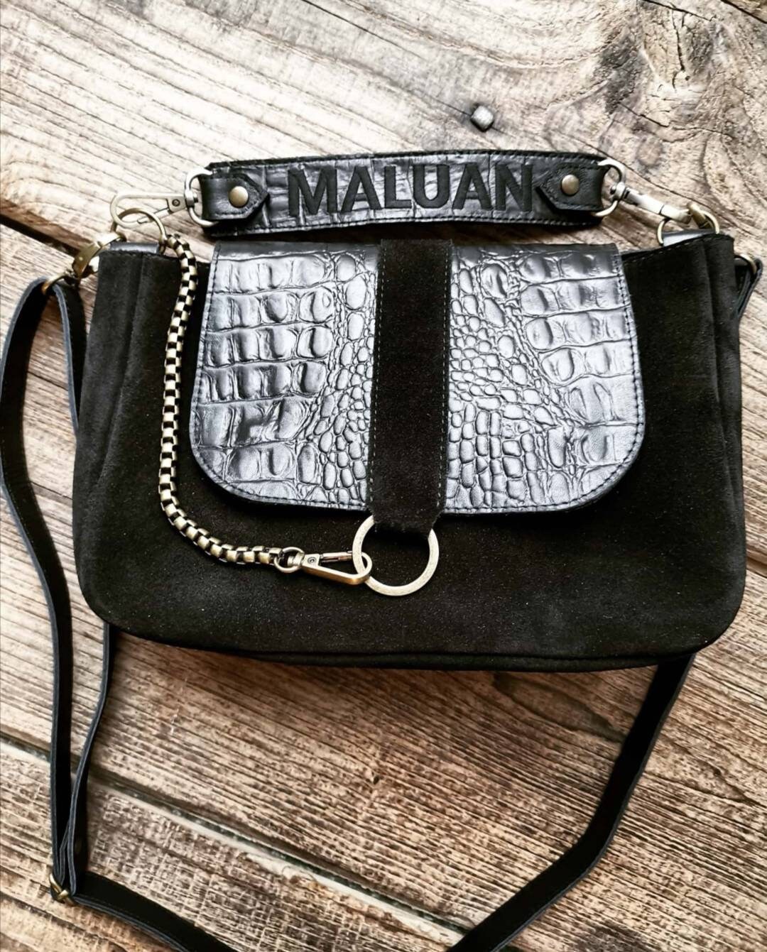 Sac ?� main LOU en cuir velours noir et cuir de | Etsy