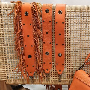 Adjustable cowhide leather shoulder strap. Orange Crocodile leather. image 2