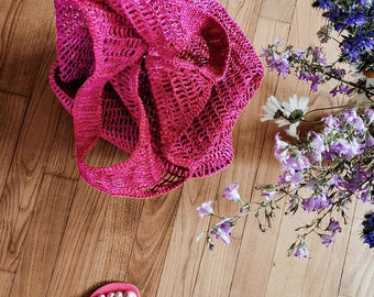 "June" bag in raffia (openwork crochet mesh)