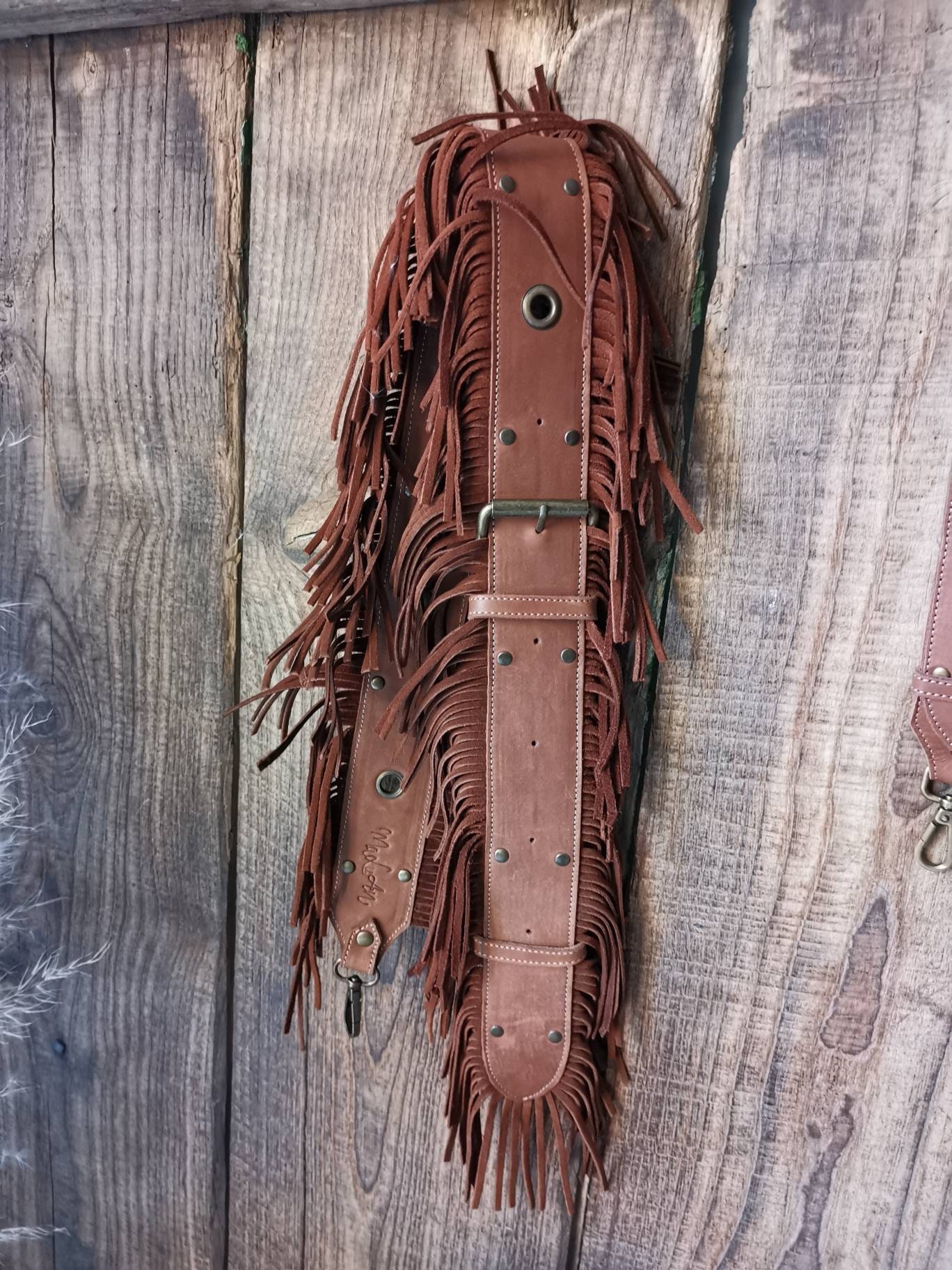 Leather and Cowhide, Leather Fringe, Back Pocket, 12 Shoulder