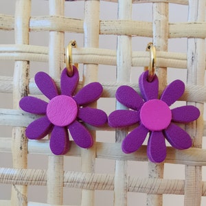 Boucles d'oreilles Daisy en cuir upcyclé / Violet, Rose Double et simple 🌼 Violet/Rose