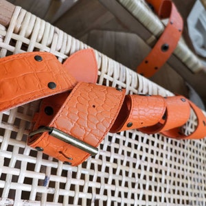 Adjustable cowhide leather shoulder strap. Orange Crocodile leather. image 1