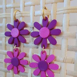 Boucles d'oreilles Daisy en cuir upcyclé / Violet, Rose Double et simple 🌼 🌼