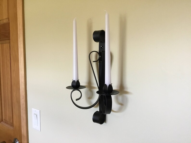 Metal Candle Stick Wall Sconces With Two White 10 In. Tapered Etsy