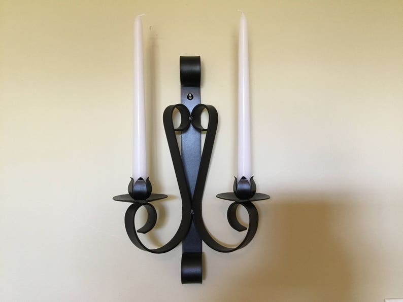 Metal Candle Stick Wall Sconces With Two White 10 In. Tapered Etsy
