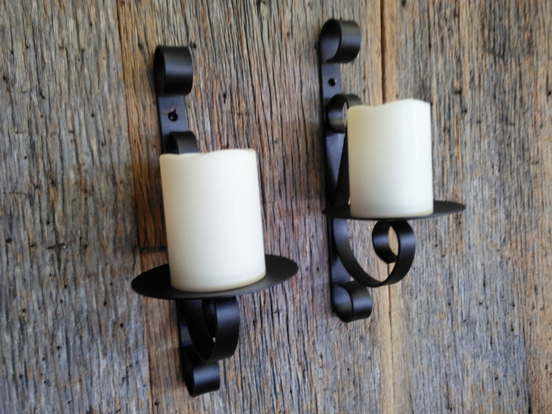 Two Metal Candle Wall Sconce Rustic Black Wrought Iron Wall Etsy