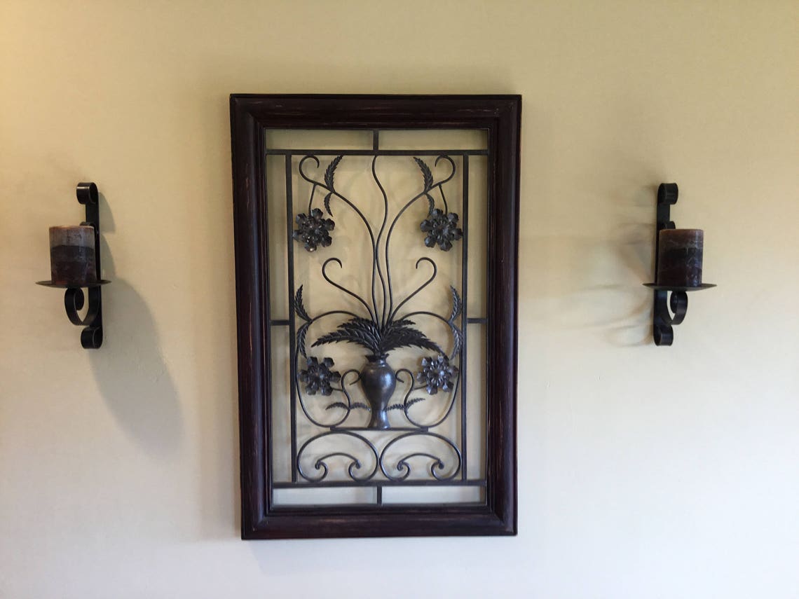 Two metal candle wall sconce rustic black wrought iron wall Etsy