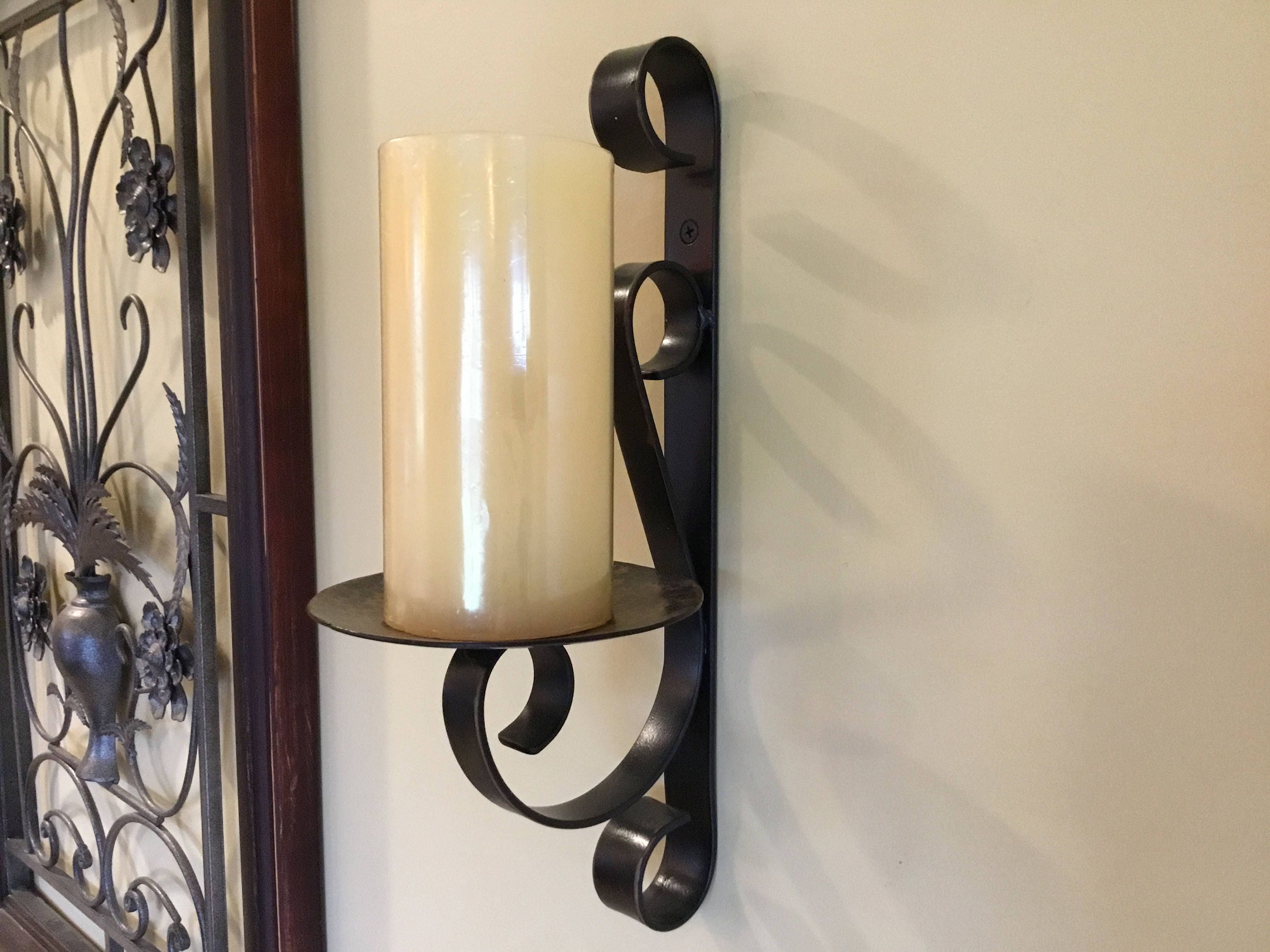 Two metal candle wall sconce rustic black wrought iron wall Etsy