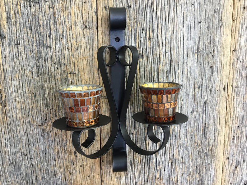 Metal Candle Wall Sconce for Pillar Candles Rustic Black Etsy