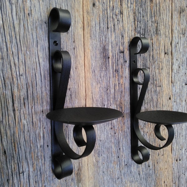 Two metal candle wall sconce rustic black wrought iron wall art candle holder for pillar candles (set of two)