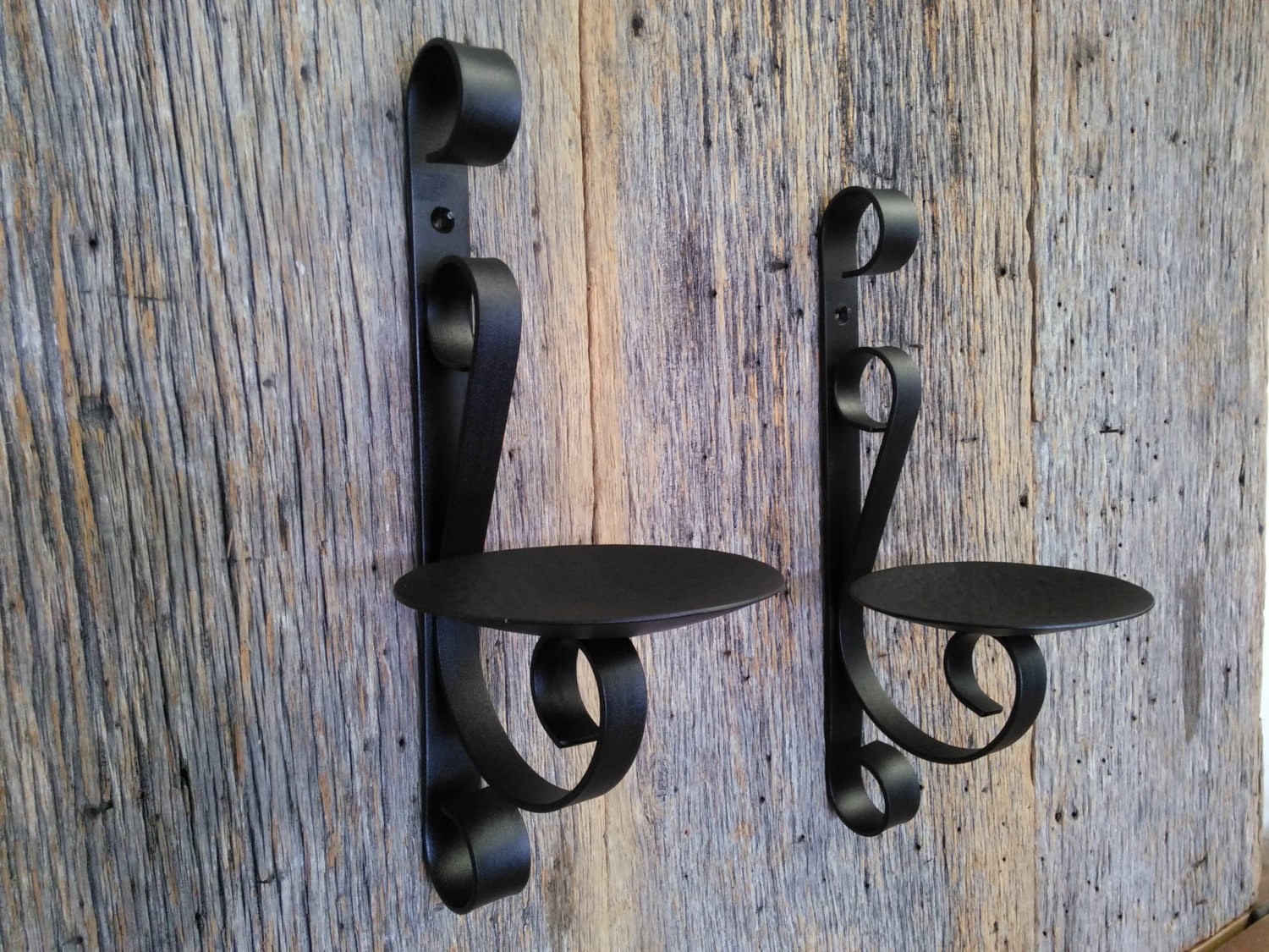Two Metal Candle Wall Sconce Rustic Black Wrought Iron Wall Art