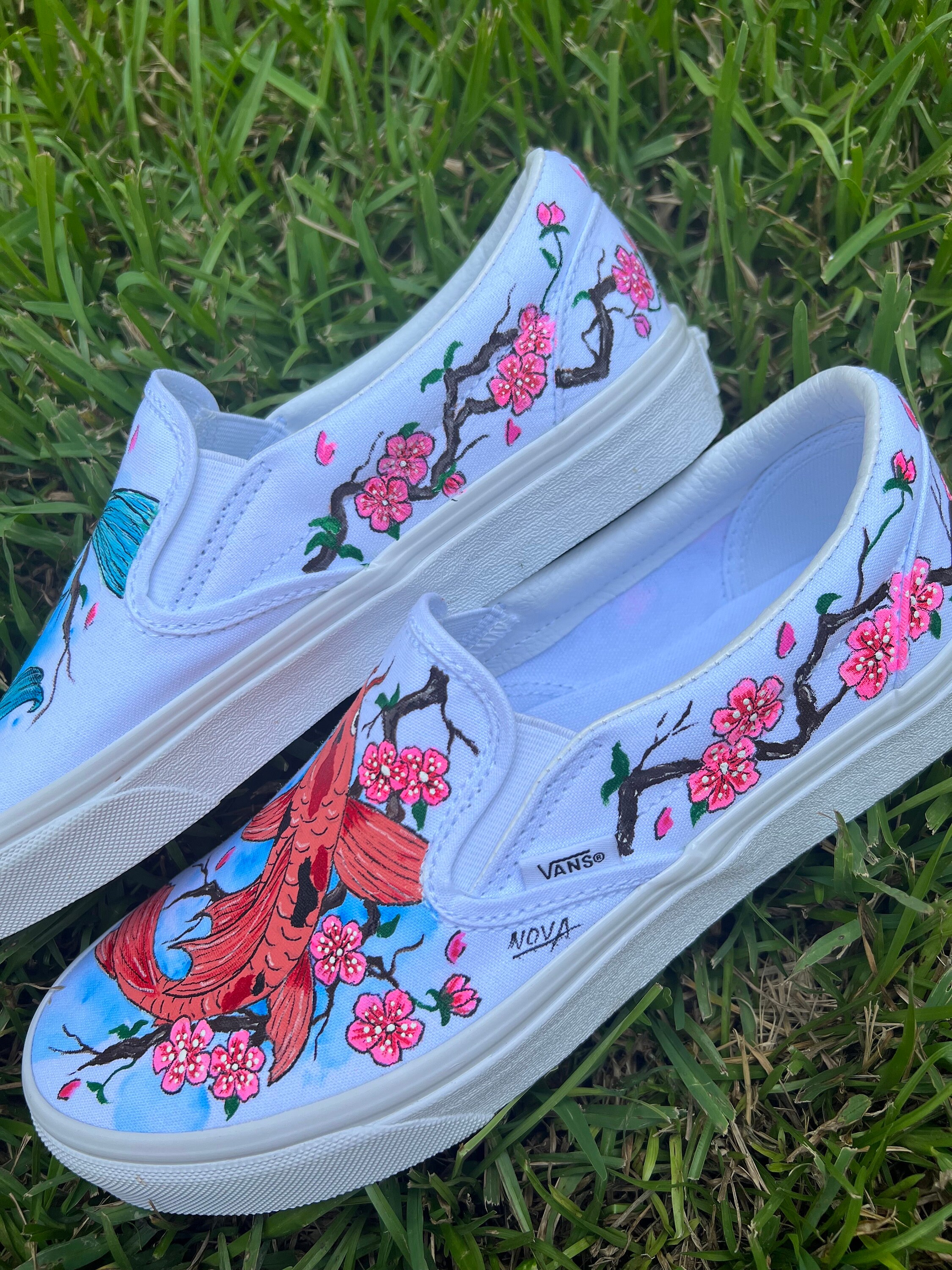Japanese Koi Fish With Cherry Blossoms Flower Vans Slip on 