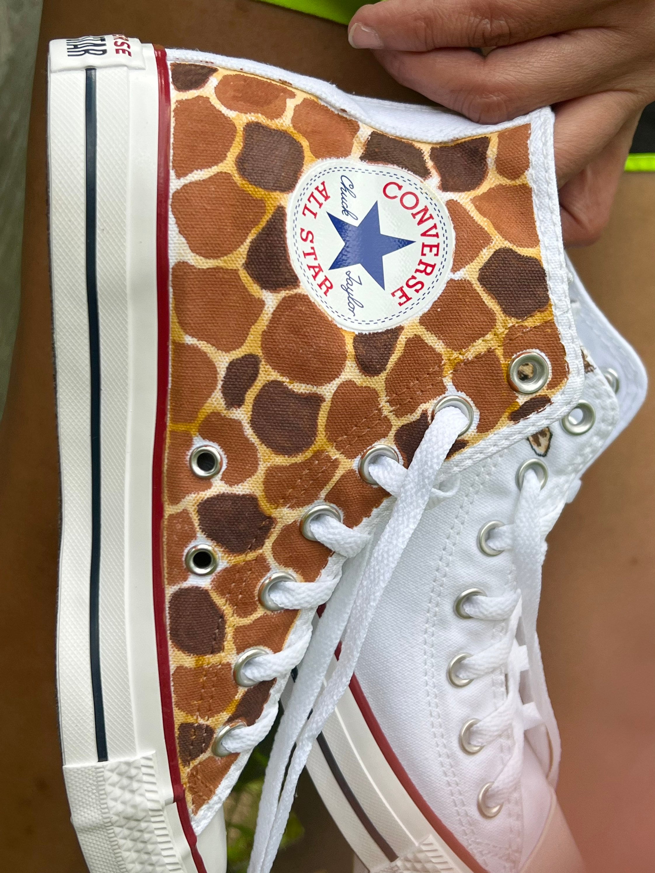 Giraffe Design with Print High Top Converse Hand Painted Custom Shoes for Animal and Zoo Lover for Birthday and Christmas Present