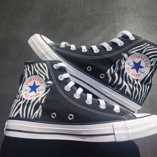 Zebra design with print high top converse hand painted custom shoes for animal and zoo lover, birthday and christmas gift