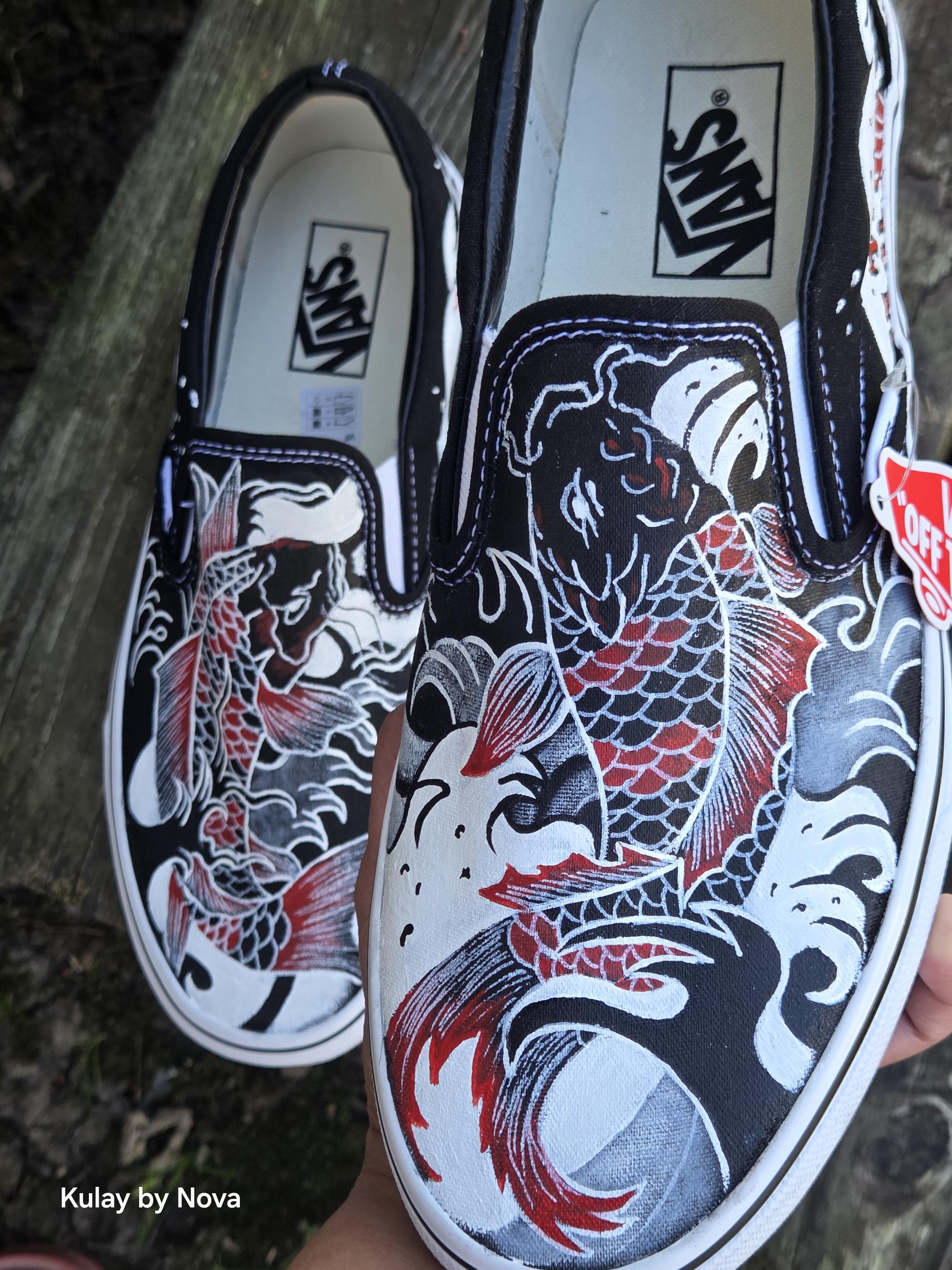 Wave White Slip On Vans Painted Cool Painted Vans Waves Surf Break Custom Vans Slip On Sneakers