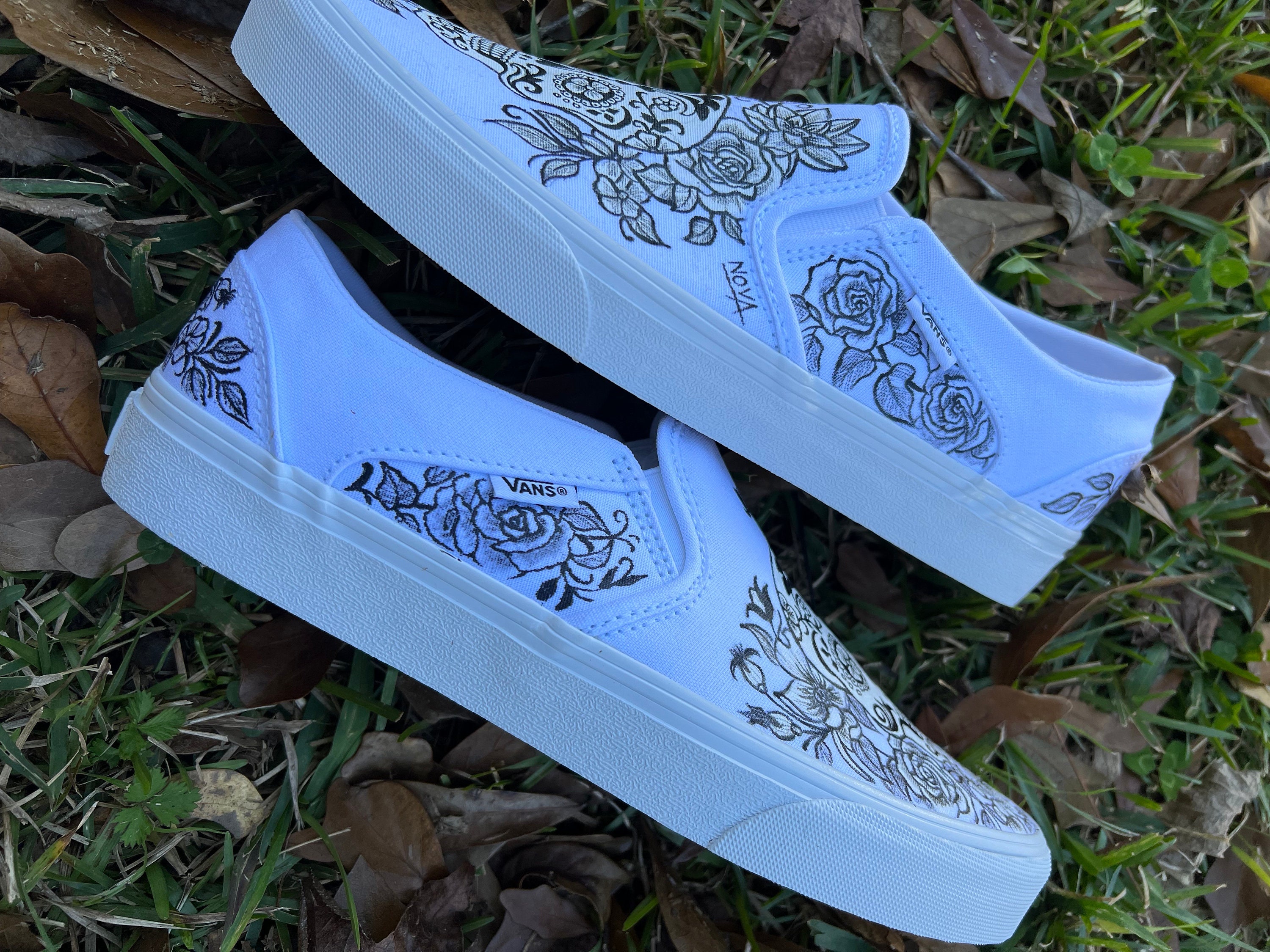 Sugar Skull Vans Slip On!? Purple Flower Skull Slip Ons – BlvdCustom main image 2