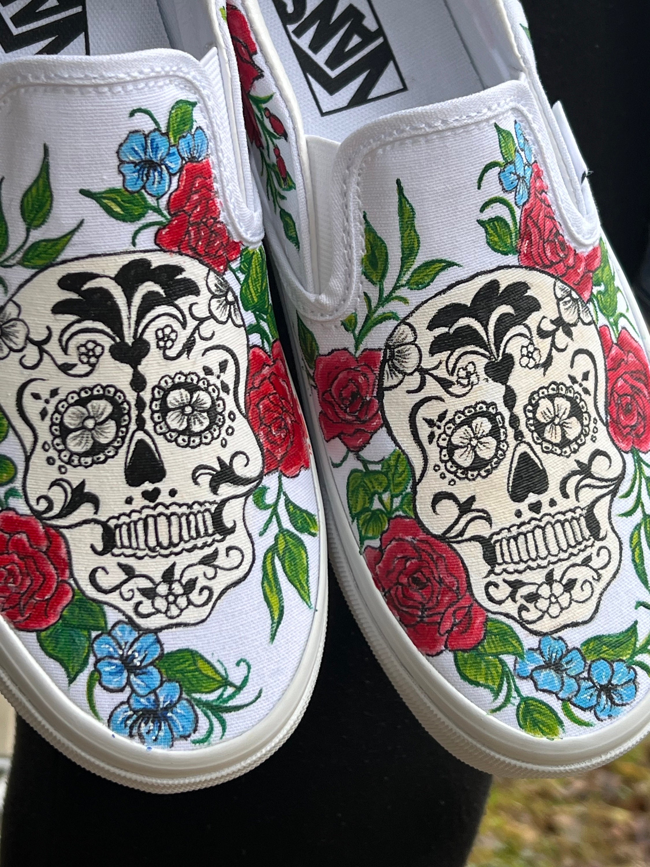 Custom Vans Sugar Skull Shoes Vans Candy Skull Hand Painted Slip