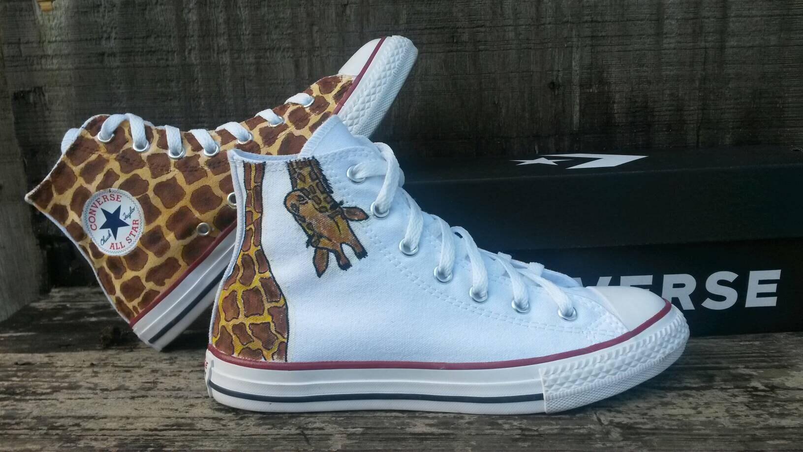 Giraffe design with print high top converse hand painted | Etsy
