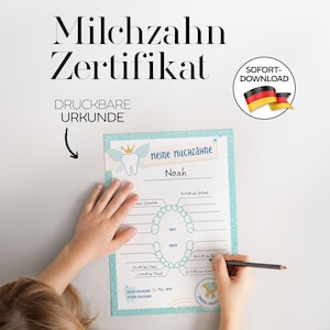 Baby Tooth Certificate for Recording – TURQUOISE | Tooth Fairy Certificate | Digital Download (German) | Child Milestone | Child Memory Album