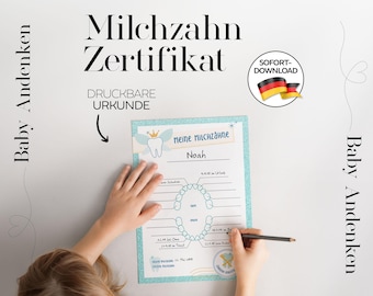 Baby Tooth Certificate for Recording – TURQUOISE | Tooth Fairy Certificate | Digital Download (German) | Child Milestone | Child Memory Album