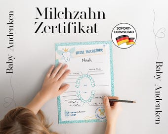 Baby Tooth Certificate for Recording – TURQUOISE | Tooth Fairy Certificate | Digital Download (German) | Child Milestone | Child Memory Album