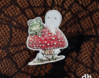 Frog and Ghost Mushroom Sticker – Cute Ghost Water Bottle Sticker – Goth Car Decal – Frog Stickers – Cottagecore Laptop Sticker