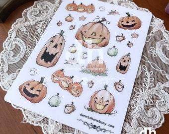 Pumpkin Sticker Sheet – Jack-o-lantern Stickers – BUJO Planner Stickers – Laptop Stickers – Water Bottle Stickers – Halloween Sticker Sheet