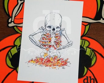 Autumn Skeleton Art Print – Spooky Cute Wall Art – Halloween Artwork – Goth Home Decor – Gothic Aesthetic – Skull Art – Halloween Decor