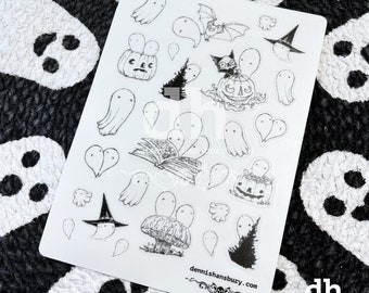 Ghost Sticker Sheet – Spooky Planner Stickers – Laptop Sticker – Water Bottle Sticker – Halloween Sticker – Journal Stickers – Goth stickers